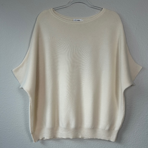 R Label size L/XL Essential pullover sweater short dolman sleeve ivory 100% wool - Picture 1 of 11